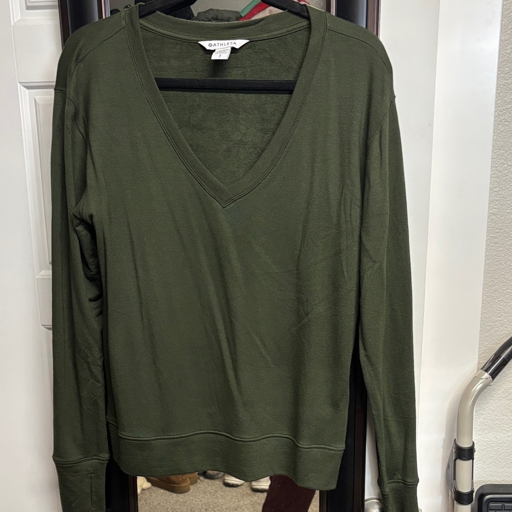 Athleta Olive V-Neck Sweatshirt